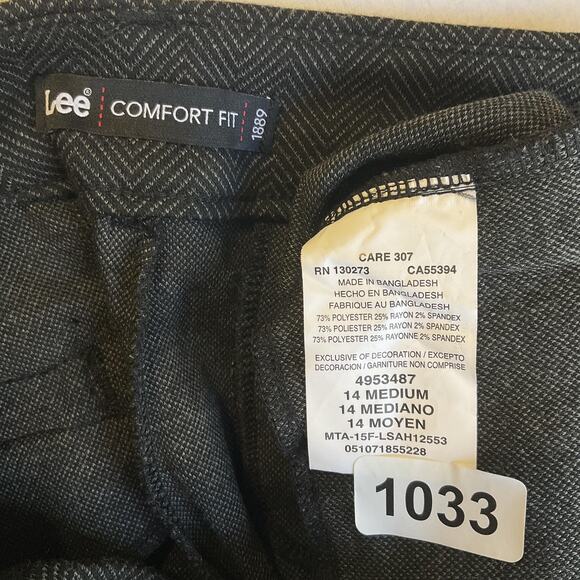 Lee Women Pants 14 MEDIUM Gray Herringbone Dress Pants Button 33" Inseam Comfort - Picture 2 of 10
